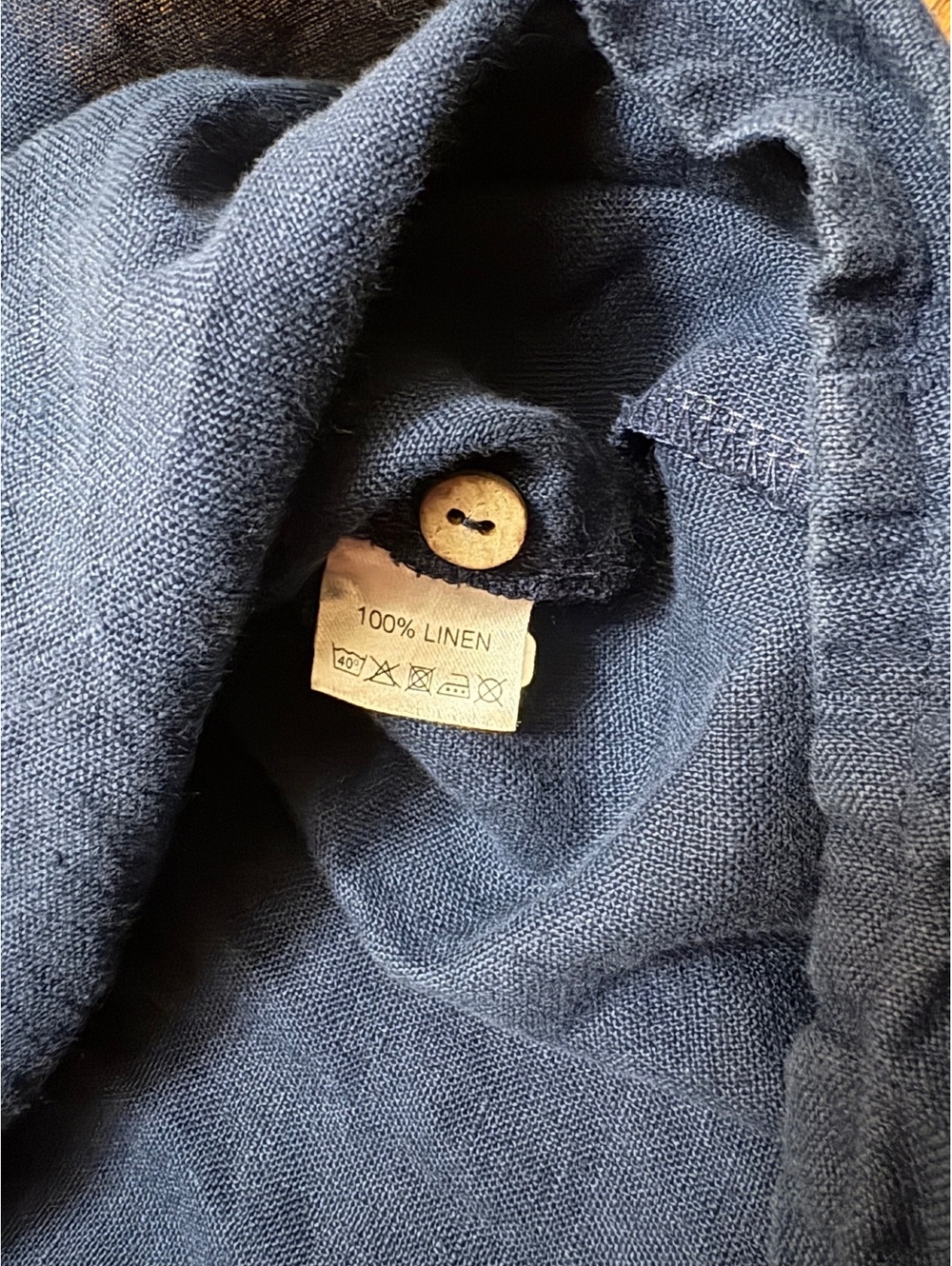 MaTuTu Linen Dress 100% Linen Long Sleeve Button-Up Pockets Dress Navy Size L - Picture 7 of 8